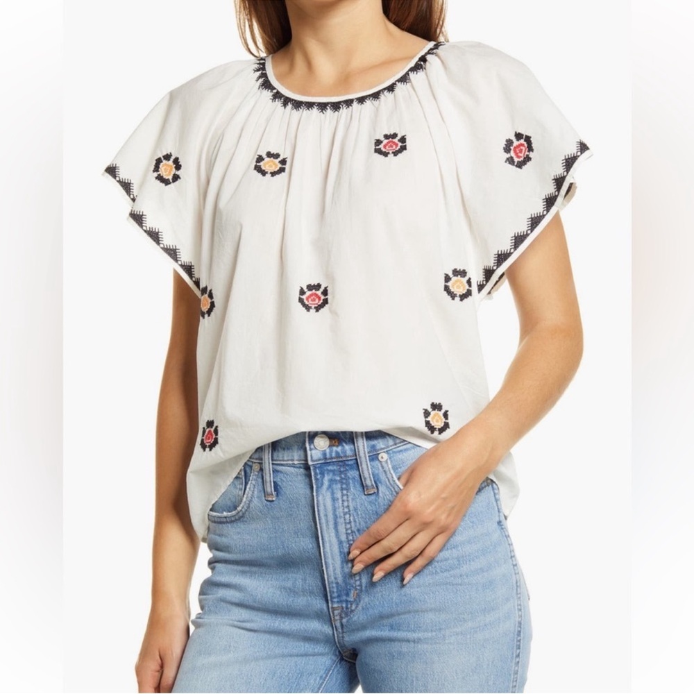 Madewell Embroidered Flutter Sleeve Top